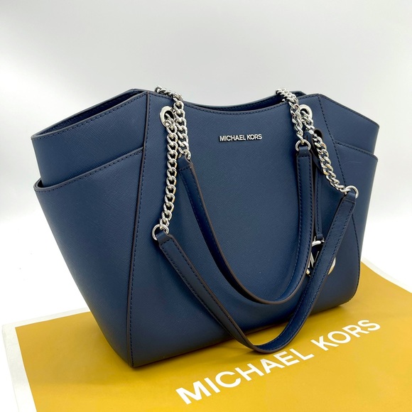 Michael Kors Handbags - Michael Kors Large Chain Shoulder Tote Bag Navy